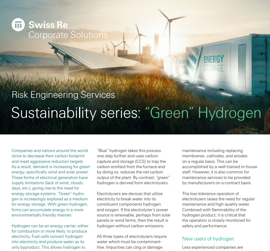 Risk Engineering Services Sustainability Series: “Green” Hydrogen